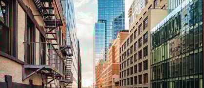 elevated street view at sunset in Chelsea quarter – Manhattan, New York